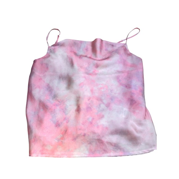 Superdown Pink Tie Dye Cowl Neck Satin Camisole Top XS Adjustable Straps - Picture 2 of 6